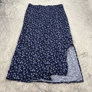 NWT Gap Women's M Navy Floral A-Line Pull on Midi Skirt Cottagecore 90's Coastal